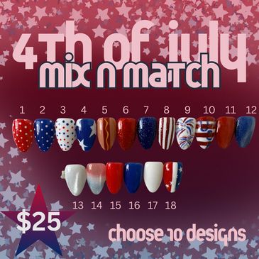 4th of July nail designs mix and match with 18 patriotic options.