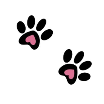Two black paw prints with pink heart pads.