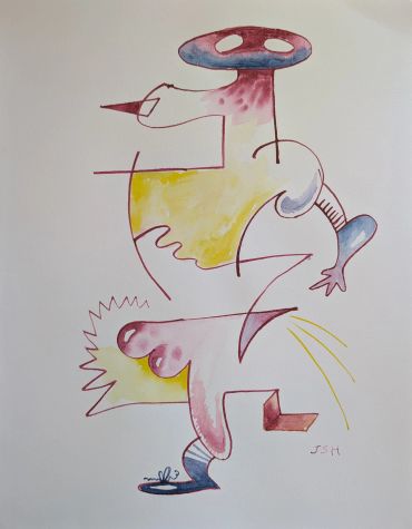 Abstract colorful line drawing of a figure.
