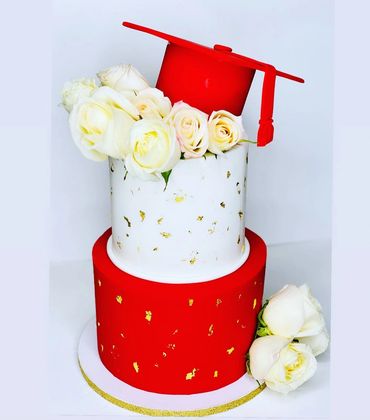 graduation cake with fresh flowers