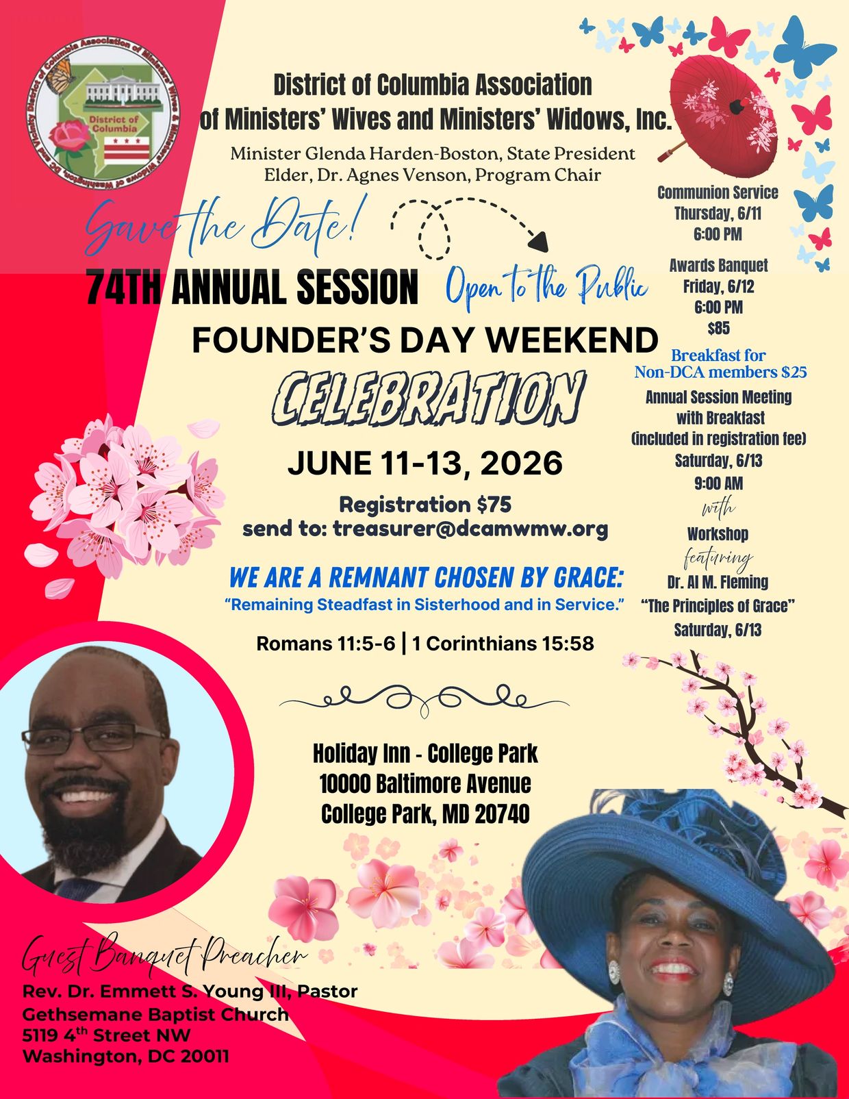 Flyer for 74th Annual Session Founder's Day Weekend Celebration in June 2026 in College Park, MD.