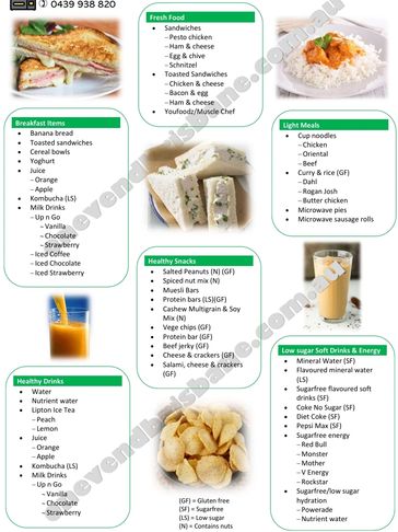 List of vending machine healthy product options