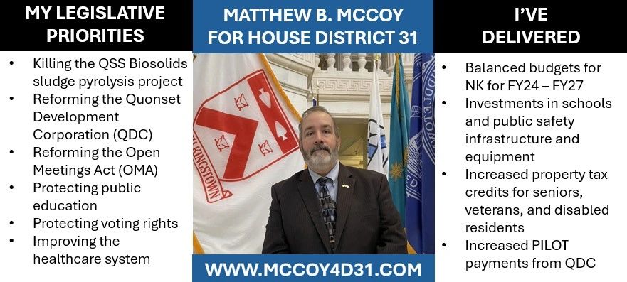 Candidate Matthew B. McCoy's legislative priorities and achievements for House District 31.
