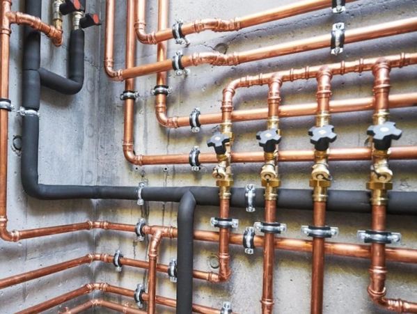 Large pipe system in a basement