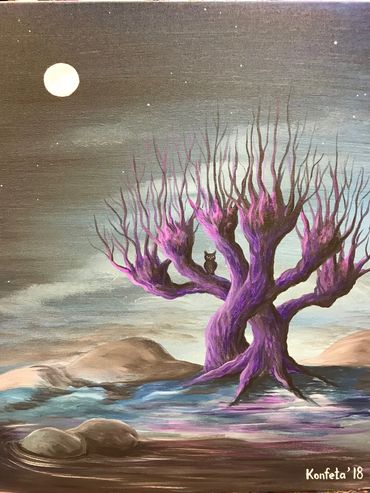 Creepy Tree 
Acrylic on 16x20 canvas