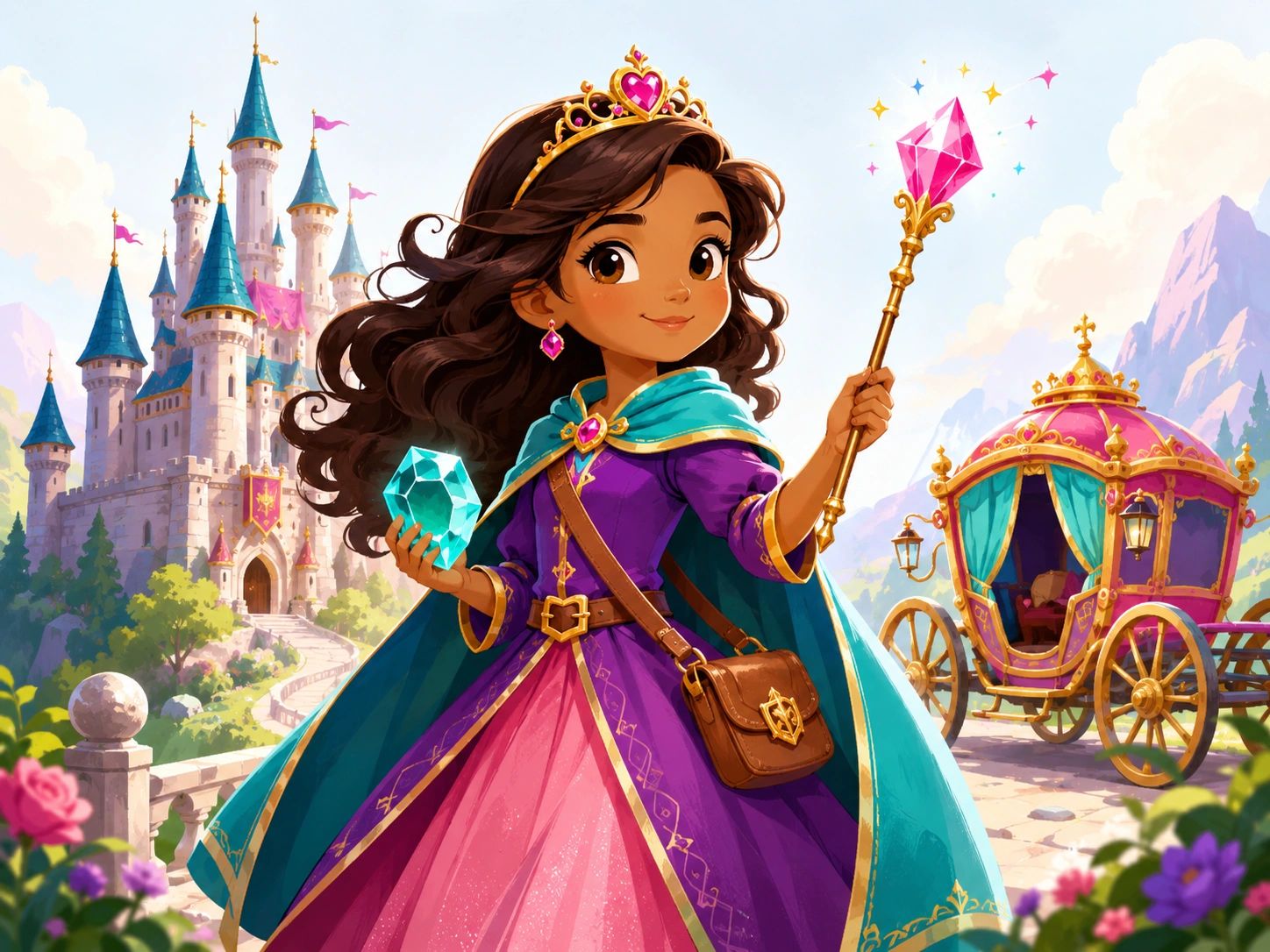Young princess holding a magical staff and gem.