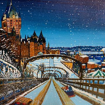 Les glissades en traîneaux près du Château Frontenac à Québec au clair de lune