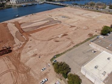 Aerial view of excavated land near Lake Granbury, Texas. 