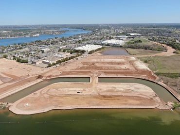 Aerial view of excavated land near Lake Granbury, Texas. 