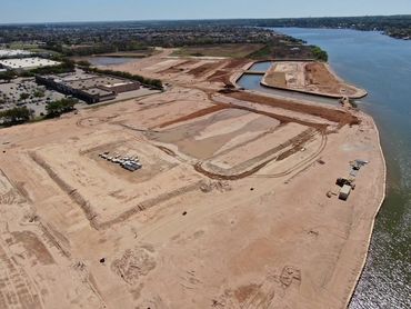 Aerial view of excavated land near Lake Granbury, Texas. 