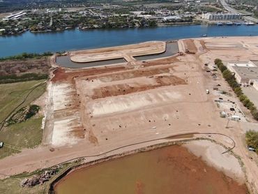 Aerial view of excavated land near Lake Granbury, Texas. 