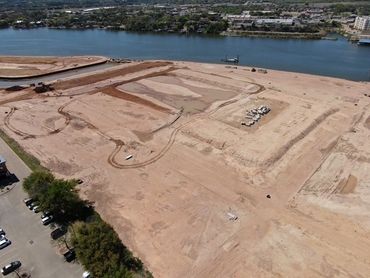 Aerial view of excavated land near Lake Granbury, Texas. 