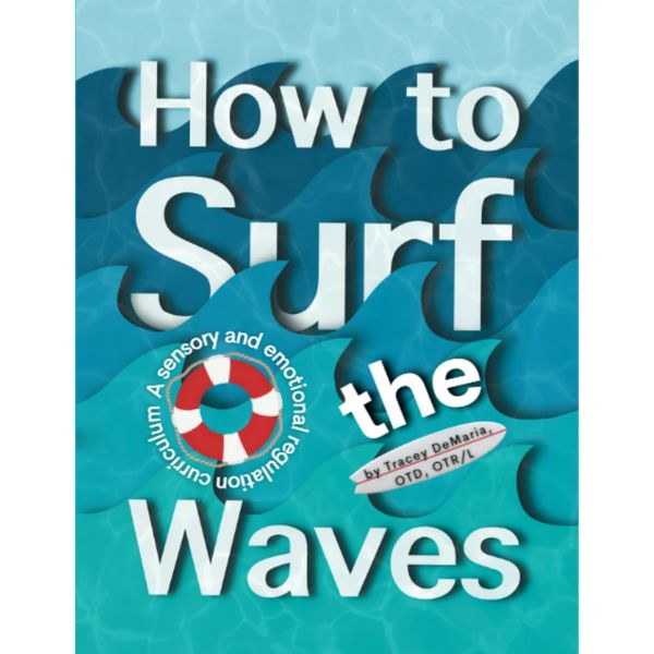 How to Surf the Waves cover. Cartoon Waves overlapping the title and life preserver and surfboard. 