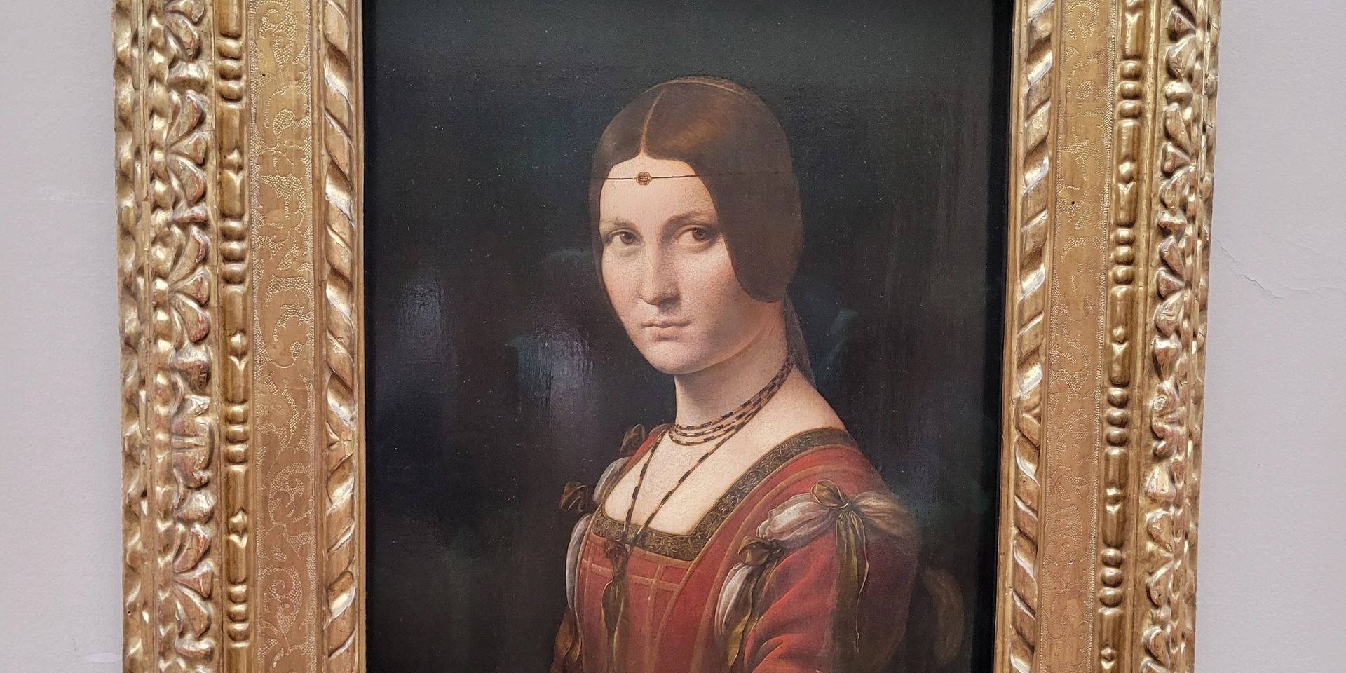 Famous Woman portrait of la belle ferronière by Da Vinci in the Louvre