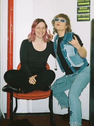 Caitie Murphy (stage manager) with Felicity (Flik) Freeman, bassist/Jacek Hedwig and the Angry Inch