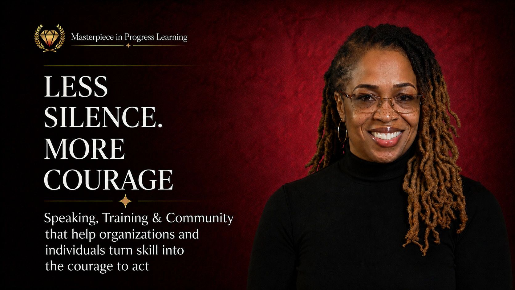 Dr. Tekeisha Zimmerman smiling woman with message on courage and training.