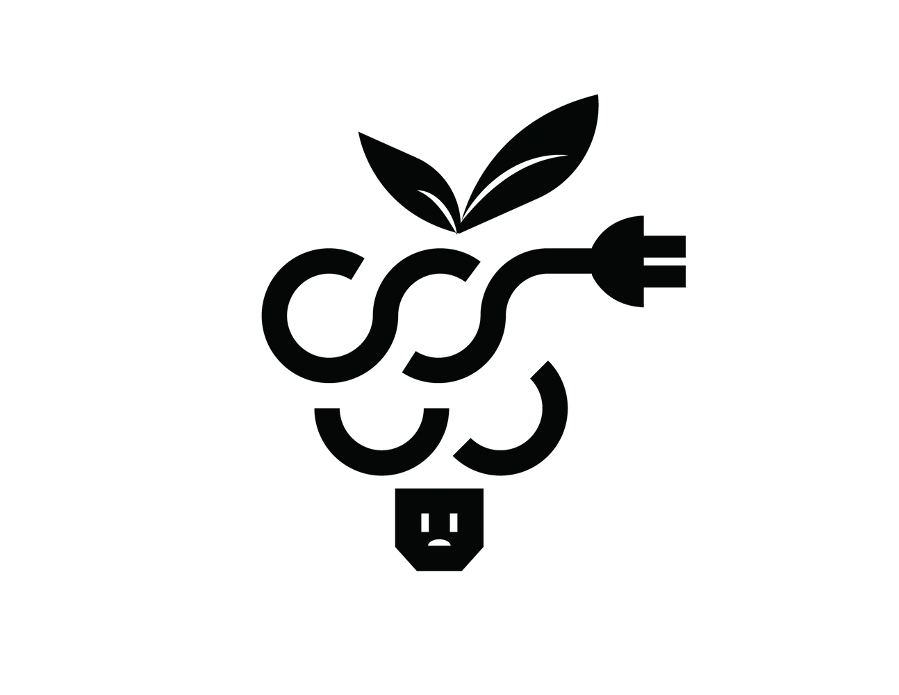Logo combining a power plug, leaves, and an electrical outlet symbolizing green energy.