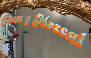 Hand painted, and glass gilded, on customer provided mirror. 