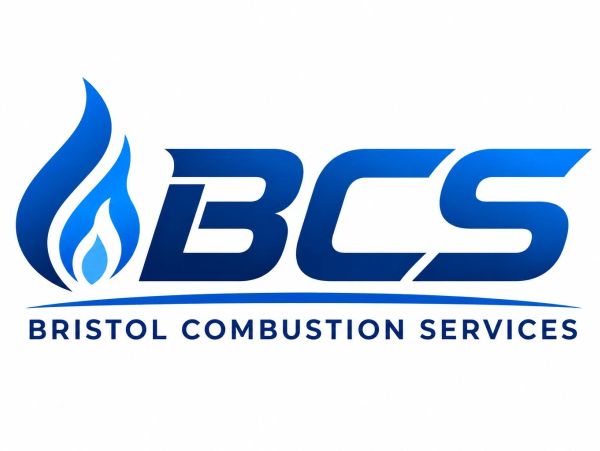 Logo for Bristol Combustion Services featuring blue flames and bold letters.