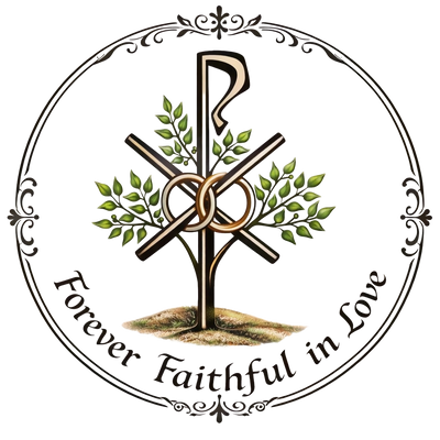 A Christian symbol with olive branches and text.