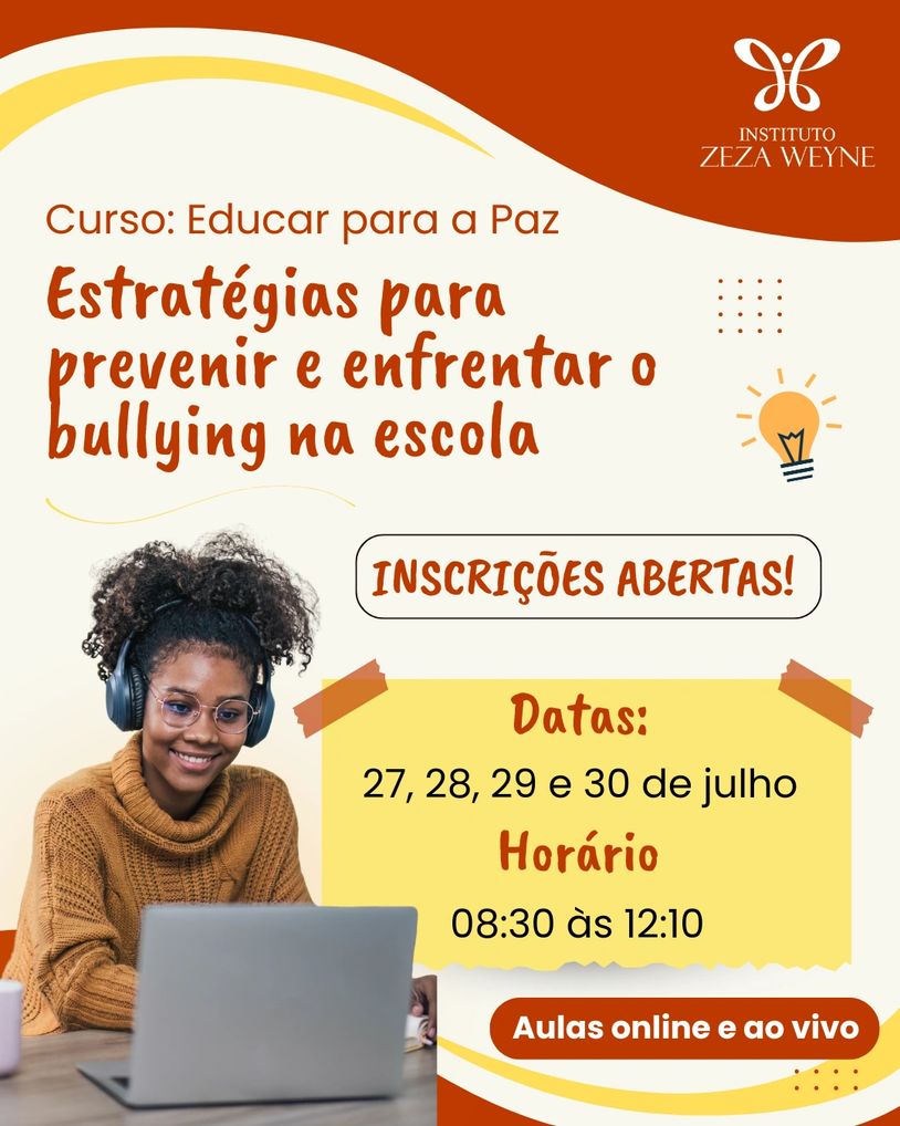 Curso sobre estratégias para prevenir bullying na escola, com aulas online ao vivo.
