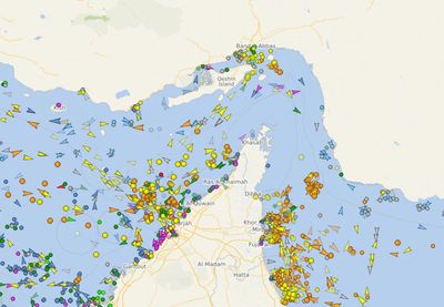 Map showing maritime traffic around the United Arab Emirates coastline.