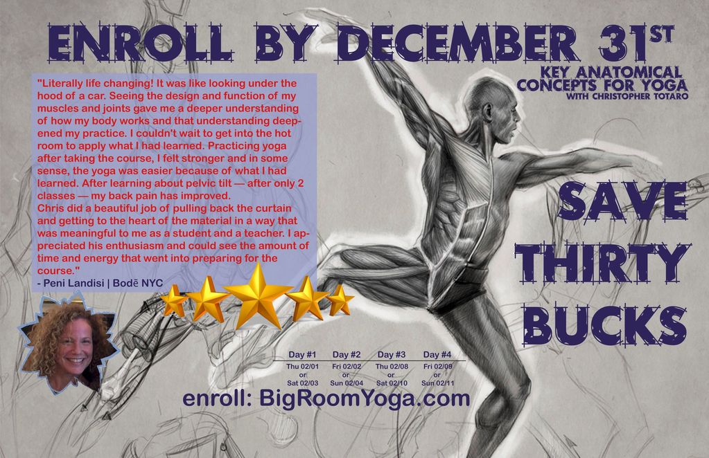 Yoga anatomy course enrollment open, save $30 before December 31st.