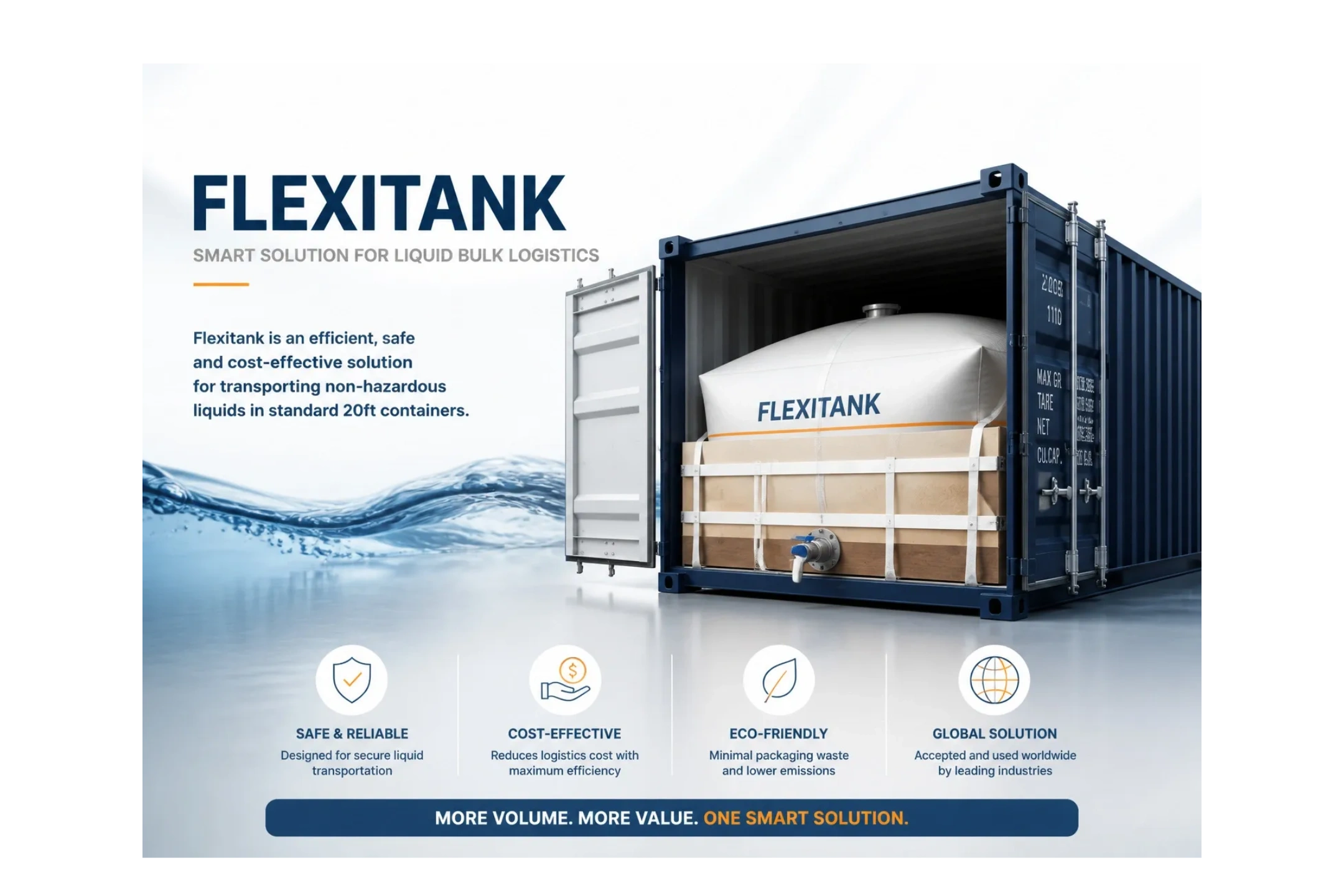 Flexitank container for efficient liquid transportation.