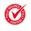 Red circular badge with a checkmark and 'Fully Insured' text.
