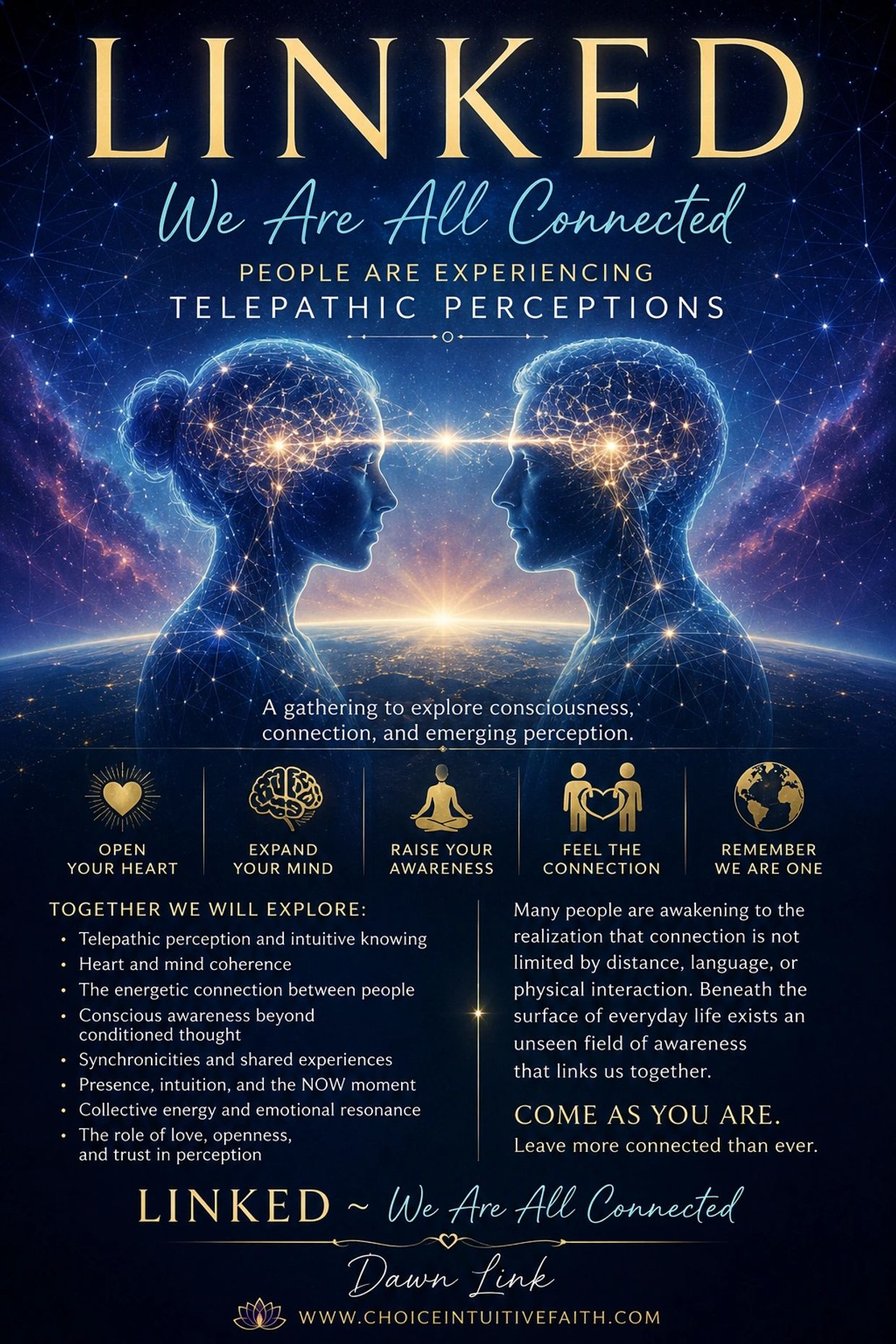 Poster promoting telepathic perception and human connection through awareness and energy.