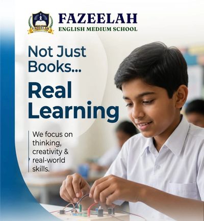 Boy engaged in hands-on learning at Fazeelah English Medium School.