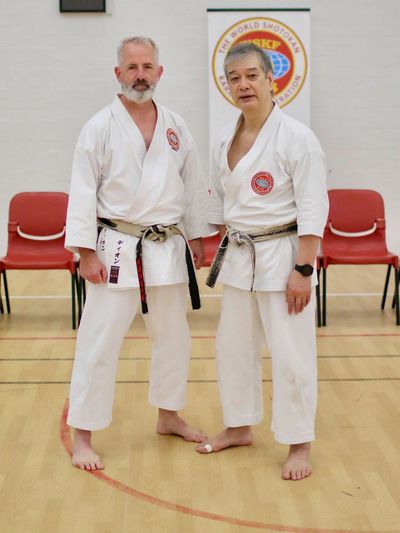 Sensei Hitoshi Kasuya - Chief Instructor of the WSKF, with Sensei Dion Risborg (Feb. 2023)