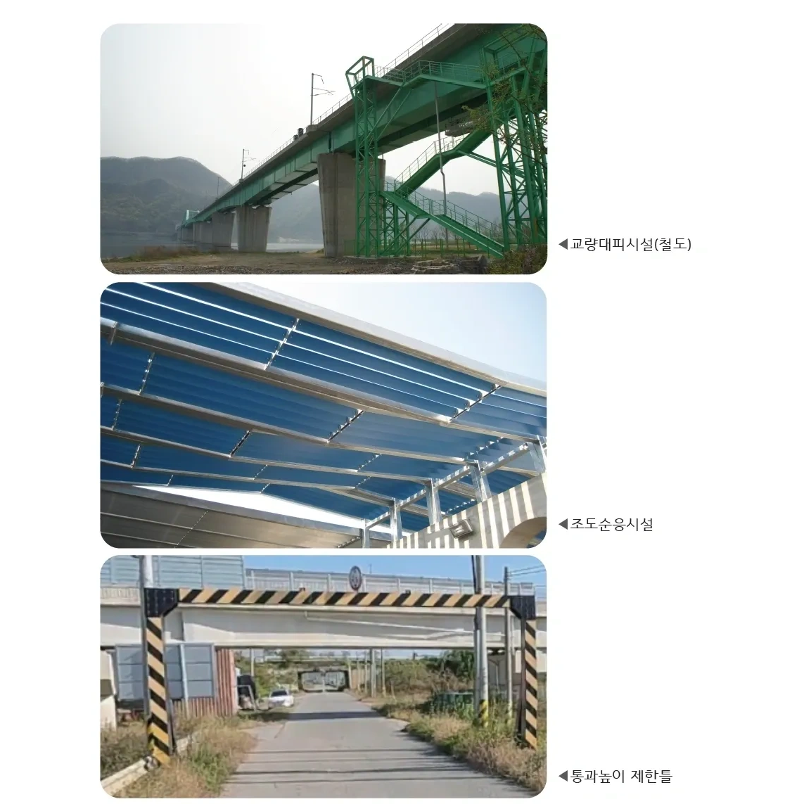 교량대피시설, 조도순응시설, 통과높이 제한틀, 기타도로시설물