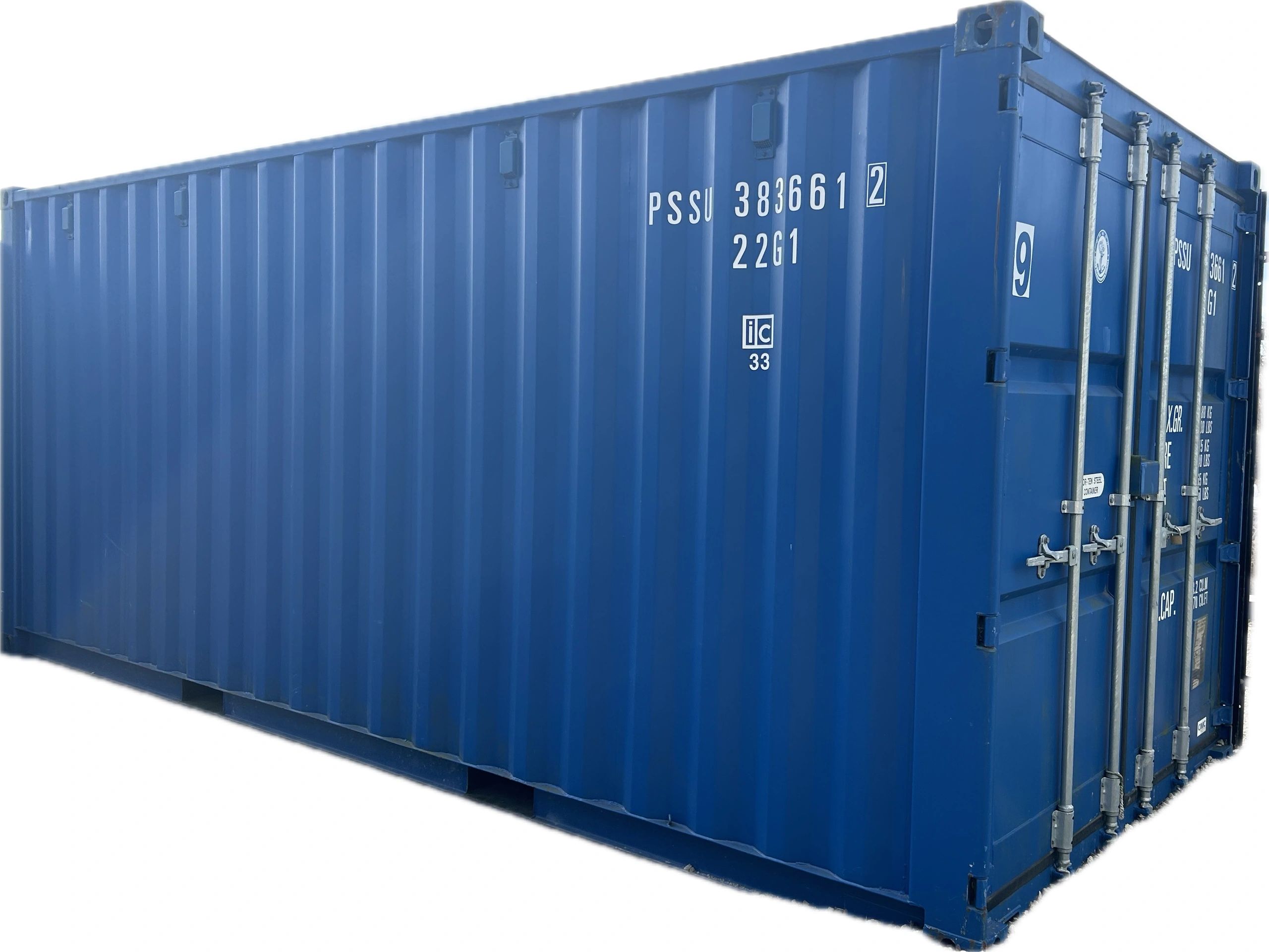 a blue shipping container used for self storage purposes.
