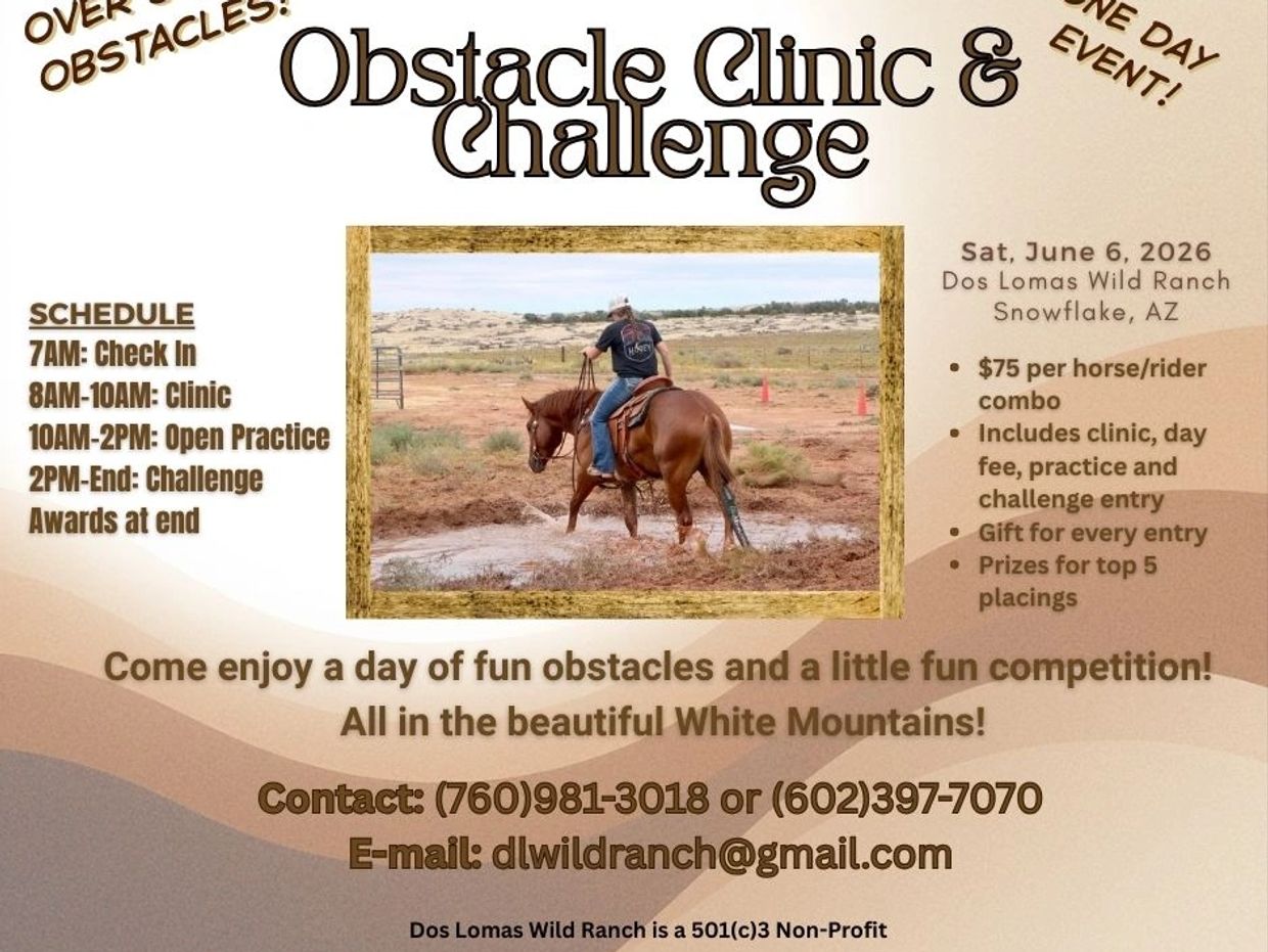Horse obstacle clinic and challenge event in Snowflake, AZ on June 6, 2026.