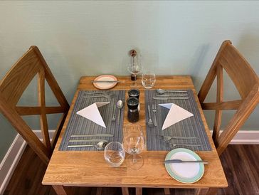 A formal table set up for two.