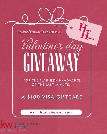 An image detailing the entry requirements for The Harv's Homes Team Valentine's Day Giveaway.