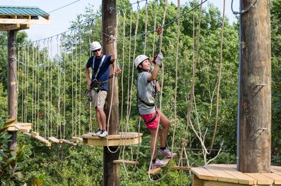 University students participating in team building activity.