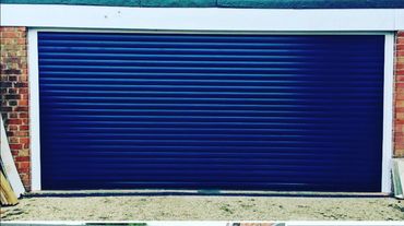 Blue roller garage door