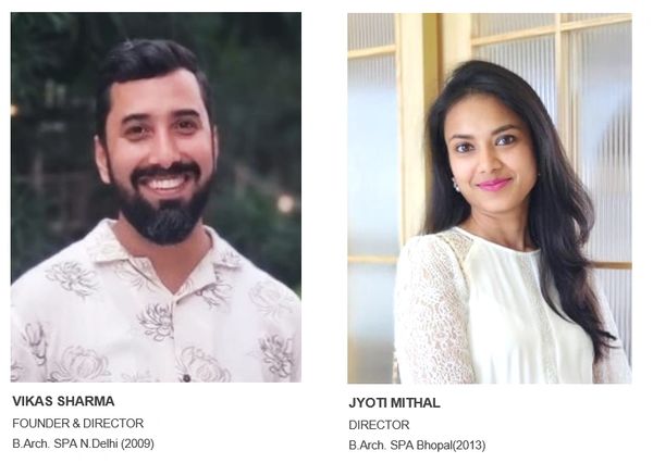 Portraits of Vikas Sharma and Jyoti Mithal with their professional titles and education details.