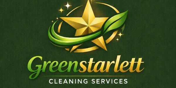 Logo for Greenstarlett Cleaning Services with a gold star and green leaf.