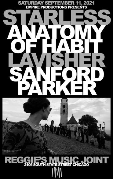 Poster for Starless, Anatomy of Habit, Lavisher, and Sanford Parker at Reggie's Music Joint