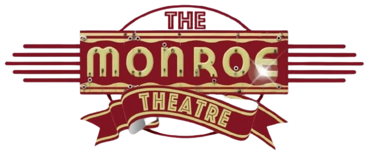 Vintage Monroe Theatre sign with a red and yellow color scheme.