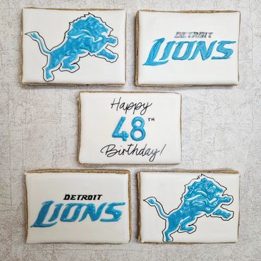 Detroit Lions themed cookies celebrating a 48th birthday.