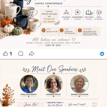 Flyer for a ladies conference with speaker introductions.
