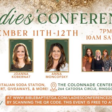 Flyer for Ladies Conference featuring guest speakers and event details.