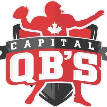 Logo of Capital QB's football team with a red quarterback and maple leaf.