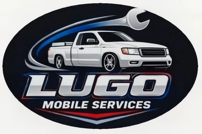 Logo of Lugo Mobile Services with a white pickup truck and wrench.