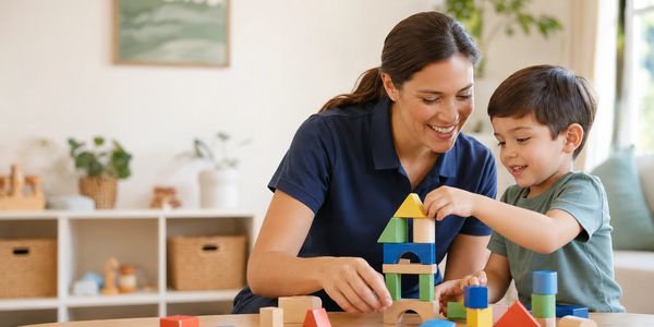 ABA therapist playing with a child during a home-based learning session