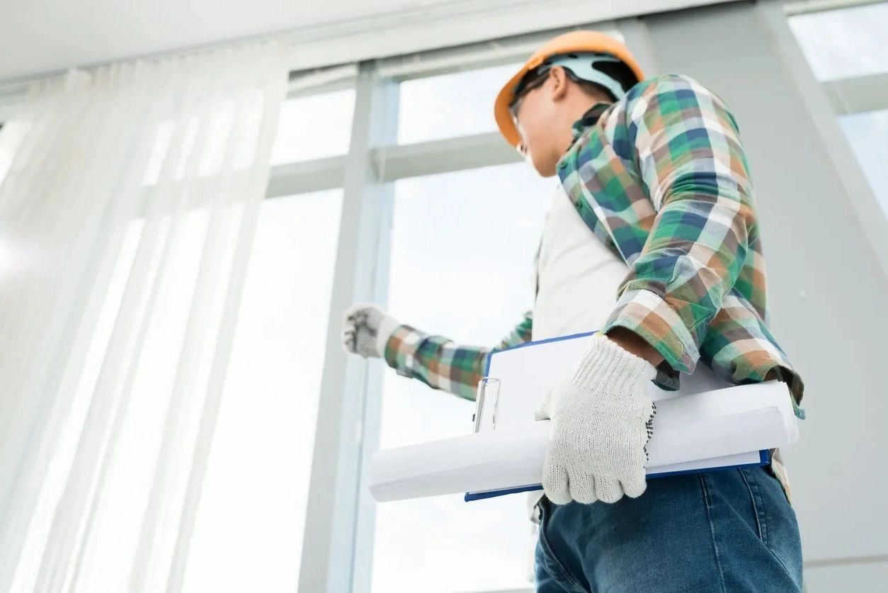 Home inspector inspecting window